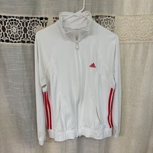 Adidas Woman’s Long Sleeve Collared Zip Warm Up Jacket White/Red Size M